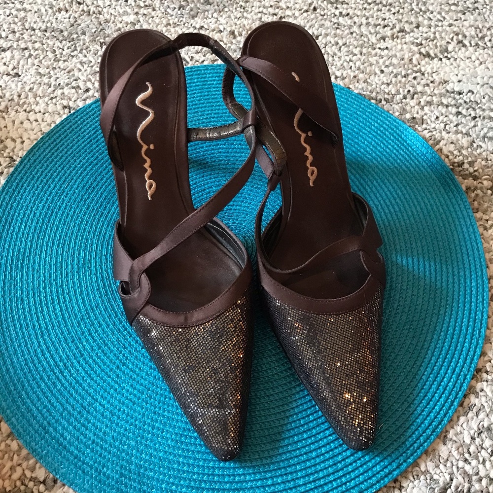Brown Nina Sling-Back Heels.  8 1/2